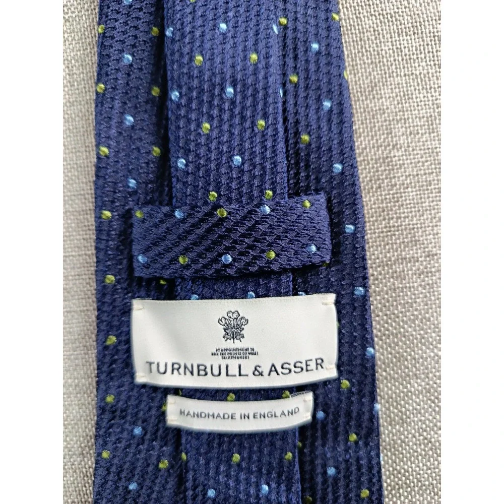 Turnbull & Asser Mens Neck Ties 58X3.5 Blue Textured Dot Silk Handmade England